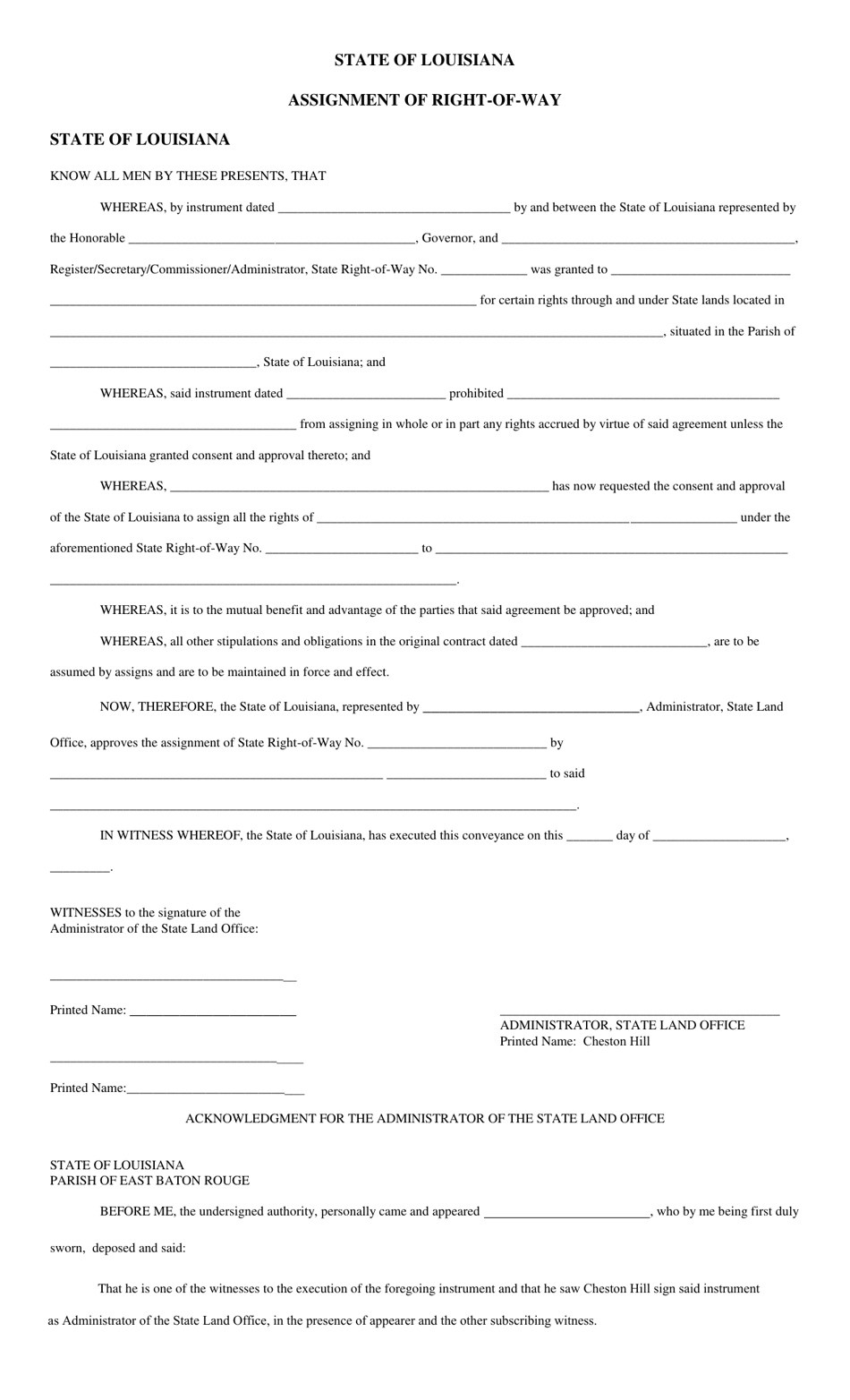 Assignment of Right-Of-Way - Louisiana, Page 1