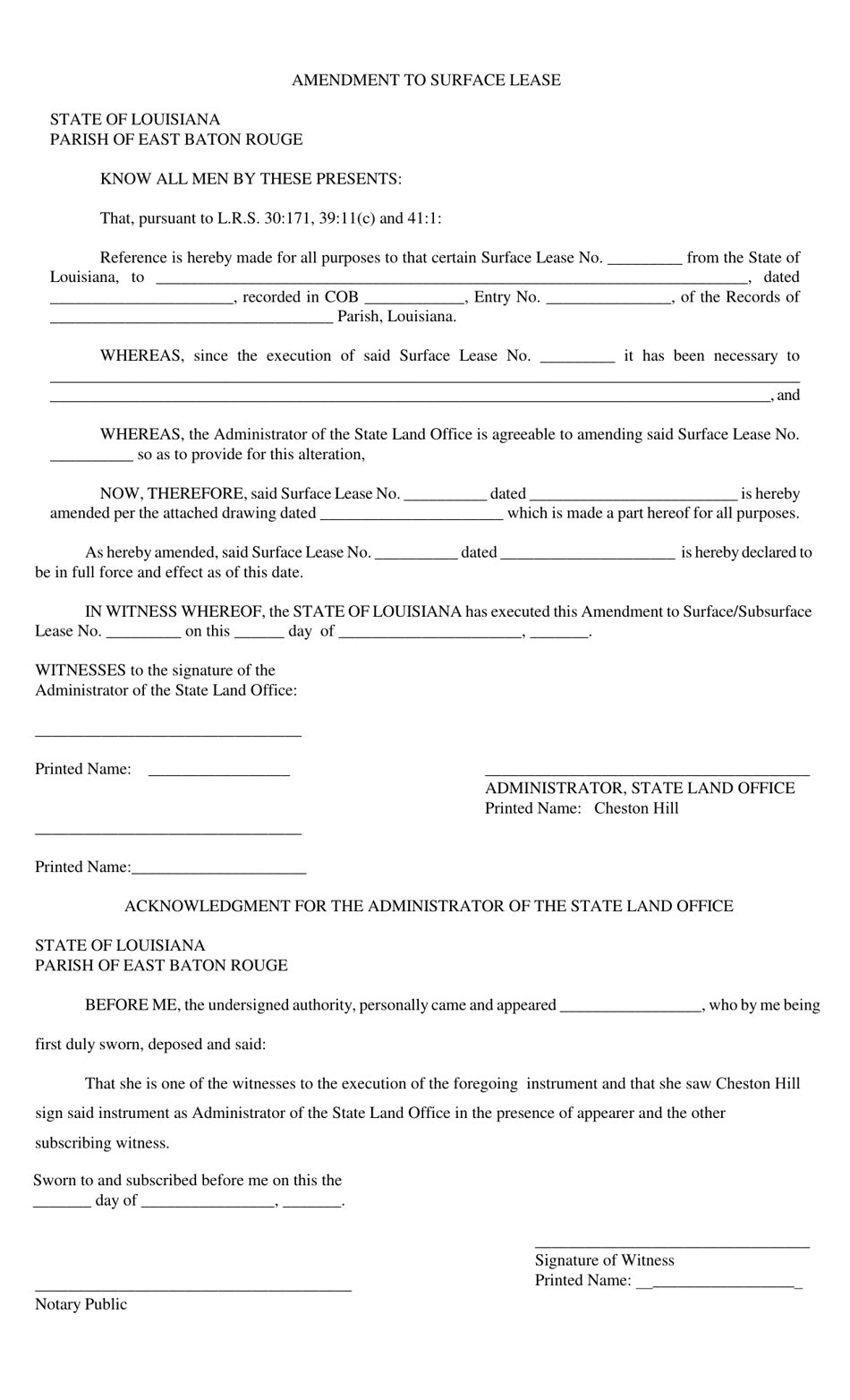 Louisiana Amendment to Surface Lease - Fill Out, Sign Online and ...