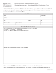 Form MLTC-39 &quot;Medical Care Advisory Committee (Mcac) Application Form&quot; - Nebraska