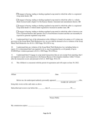 Affidavit of Exemption From Reporting Transactions - Scrap Metal Theft Reduction Act - Kansas, Page 2