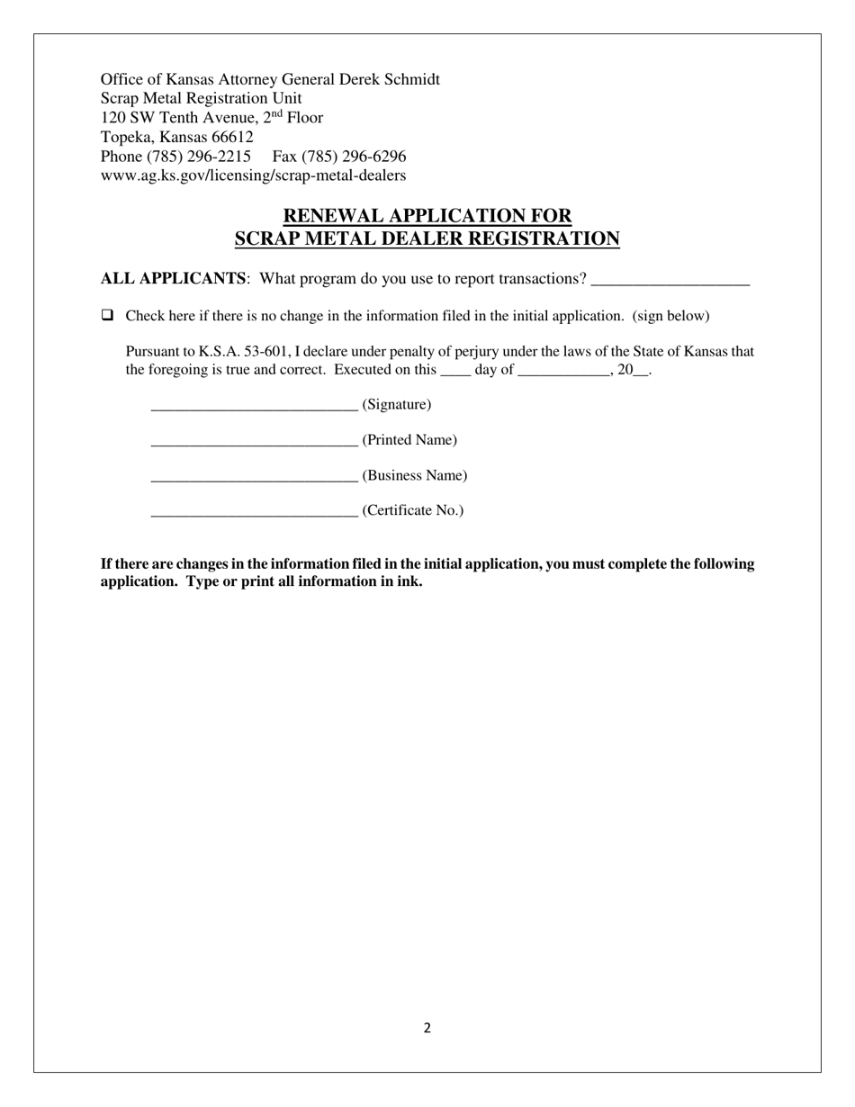 Kansas Scrap Metal Dealer Renewal Application Fill Out, Sign Online