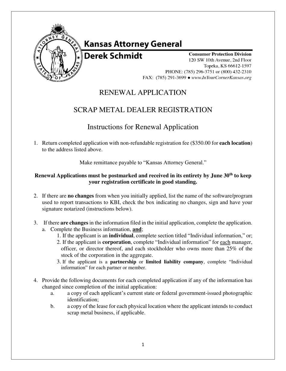 Kansas Scrap Metal Dealer Renewal Application Fill Out, Sign Online