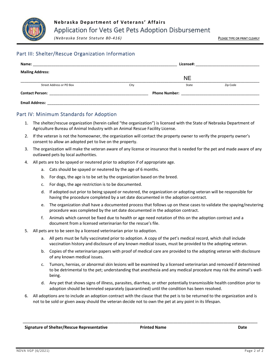 Form NDVA VGP Application for Vets Get Pets Adoption Disbursement - Nebraska, Page 3