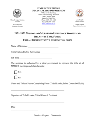 Document preview: Missing and Murdered Indigenous Women and Relatives Task Force Tribal Representative Designation Form - New Mexico