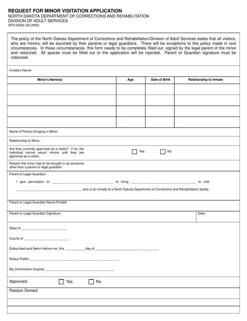 Form SFN54292 Request for Minor Visitation Application - North Dakota
