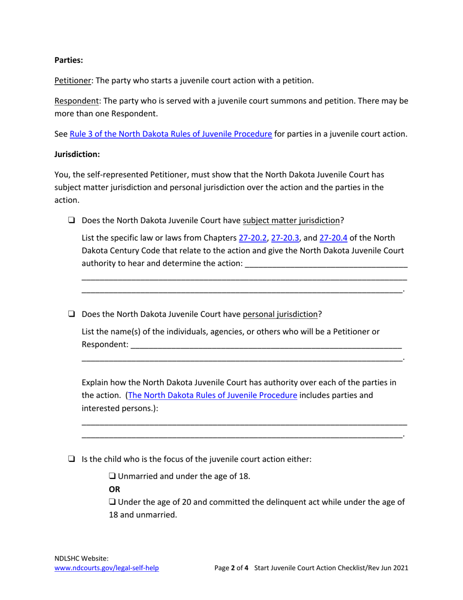 Starting a North Dakota Juvenile Court Action - Checklist - North Dakota, Page 2