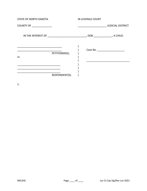 Caption and Signature Form - North Dakota Download Pdf