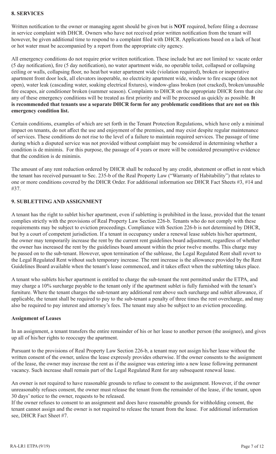 Form RA-LR1 ETPA Emergency Tenant Protection Act (Etpa) Standard Lease Addenda for Rent Stabilized Tenants - New York, Page 7