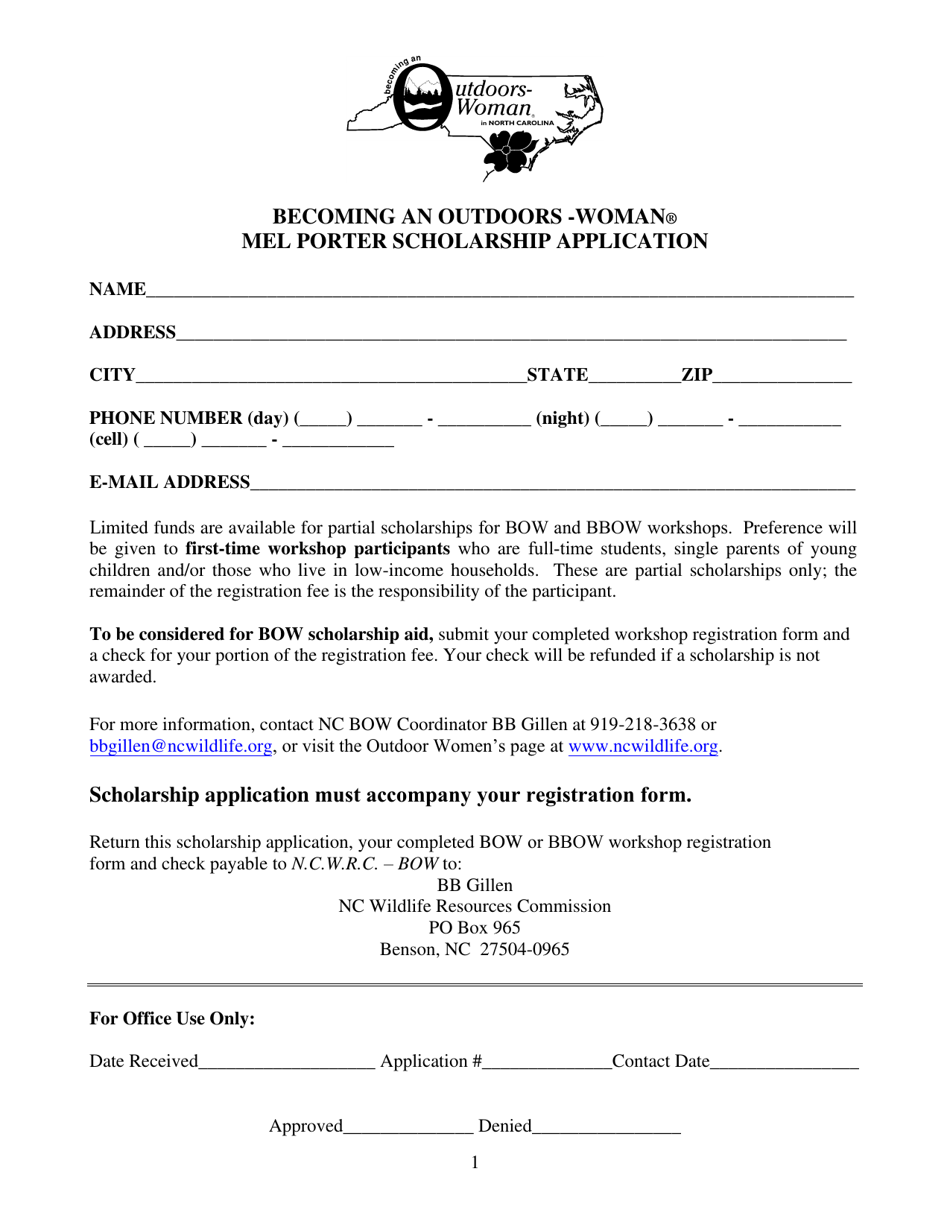 Mel Porter Scholarship Application - North Carolina, Page 1
