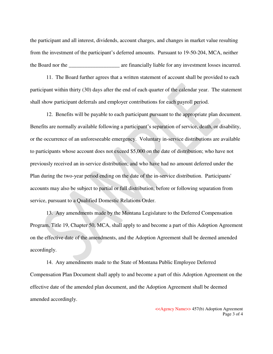 State of Montana 457(B) Deferred Compensation Plan Adoption Agreement - Sample - Montana, Page 3