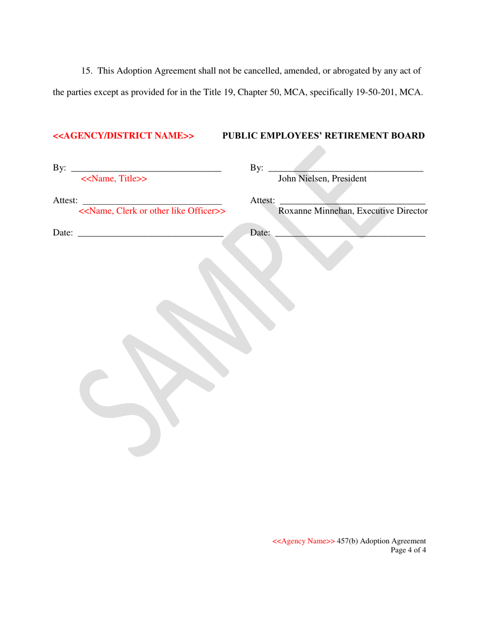State of Montana 457(B) Deferred Compensation Plan Adoption Agreement - Sample - Montana, Page 4