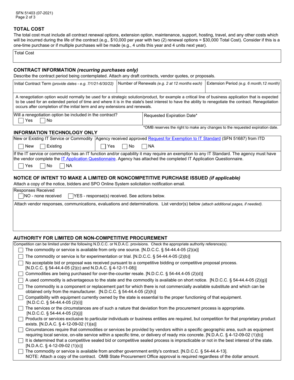 Form SFN51403 Alternate Procurement (Ap) Request - North Dakota, Page 2
