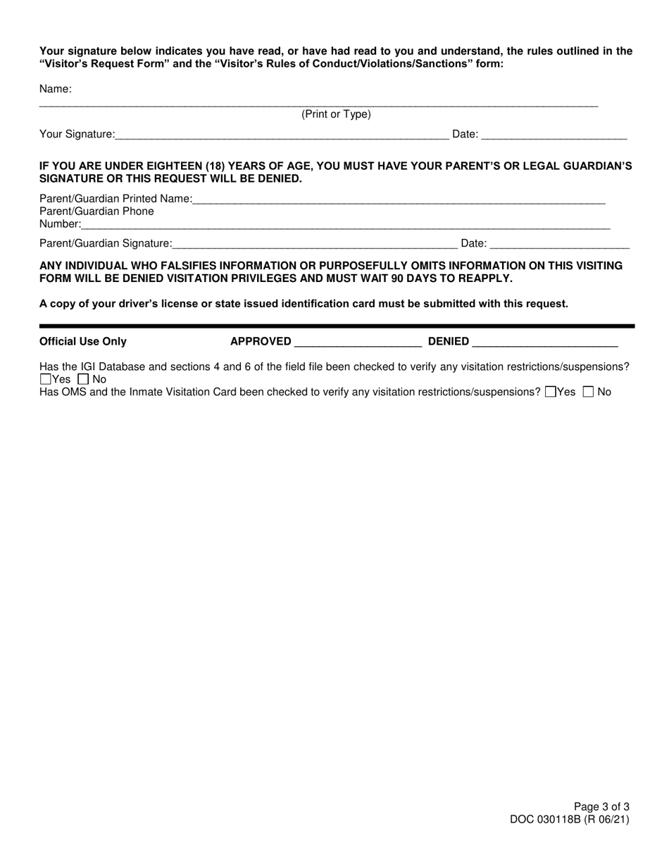 Form OP-030118B Visitors Request Form - Oklahoma, Page 3