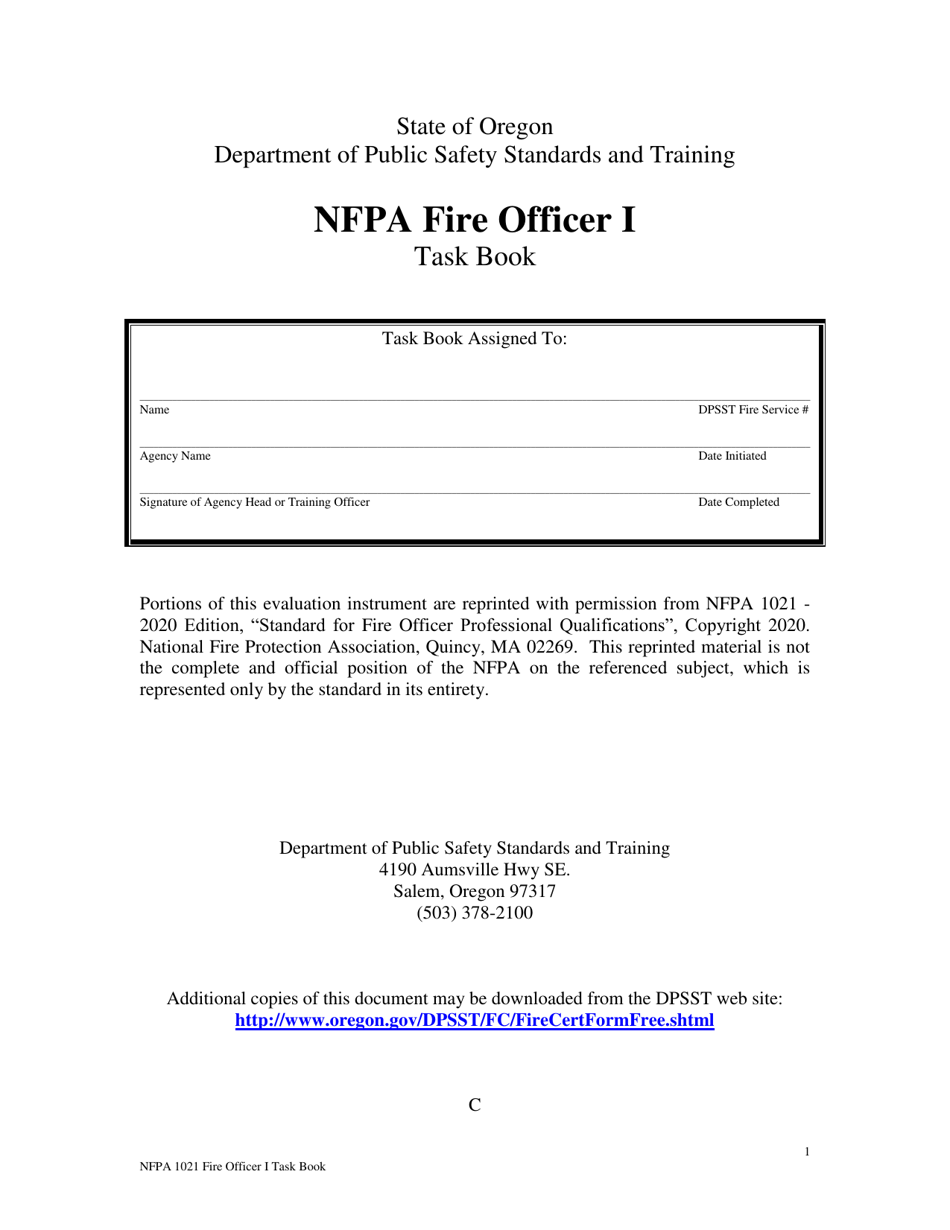 NFPA Fire Officer I Task Book - Oregon, Page 1