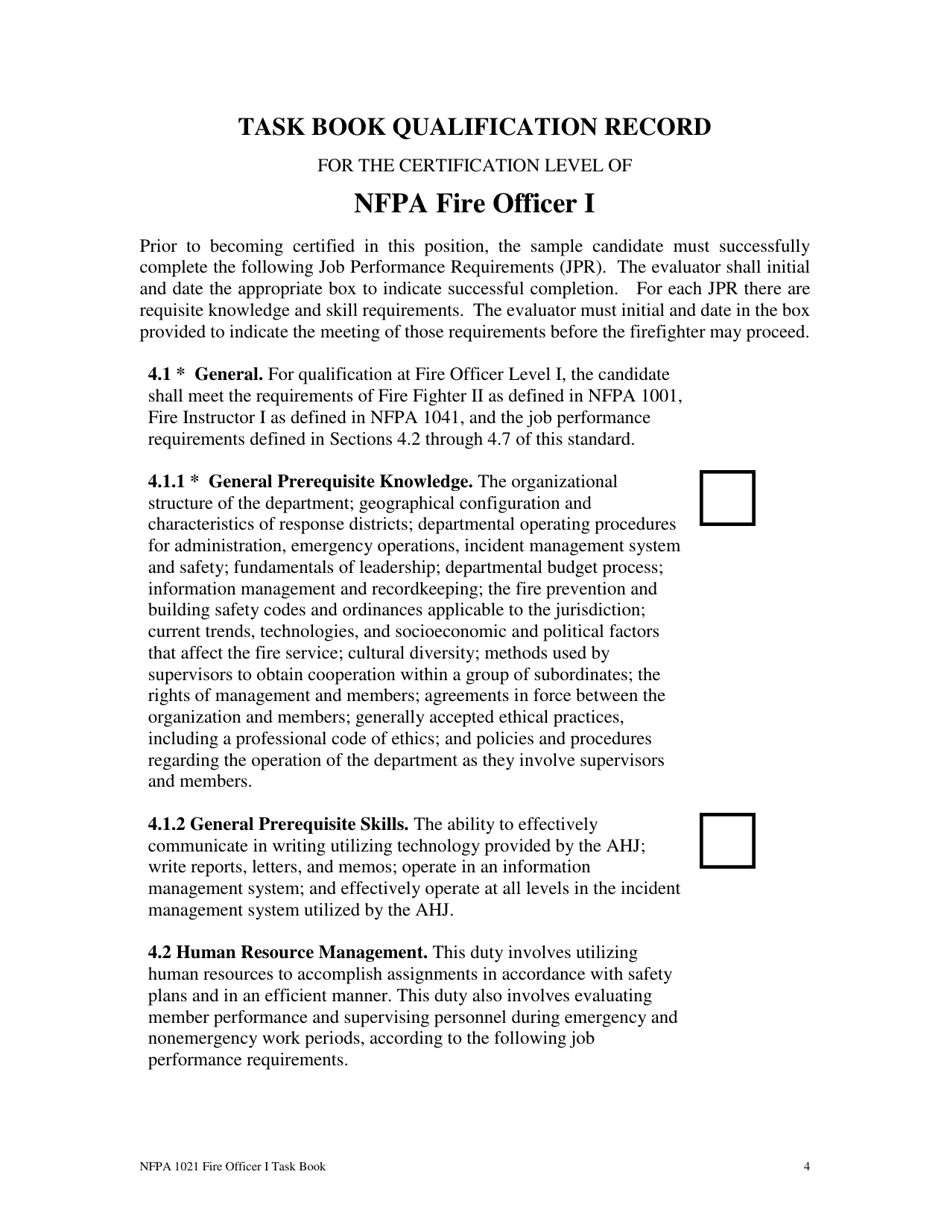 NFPA Fire Officer I Task Book - Oregon, Page 4