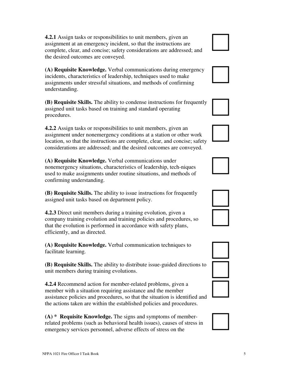 NFPA Fire Officer I Task Book - Oregon, Page 5
