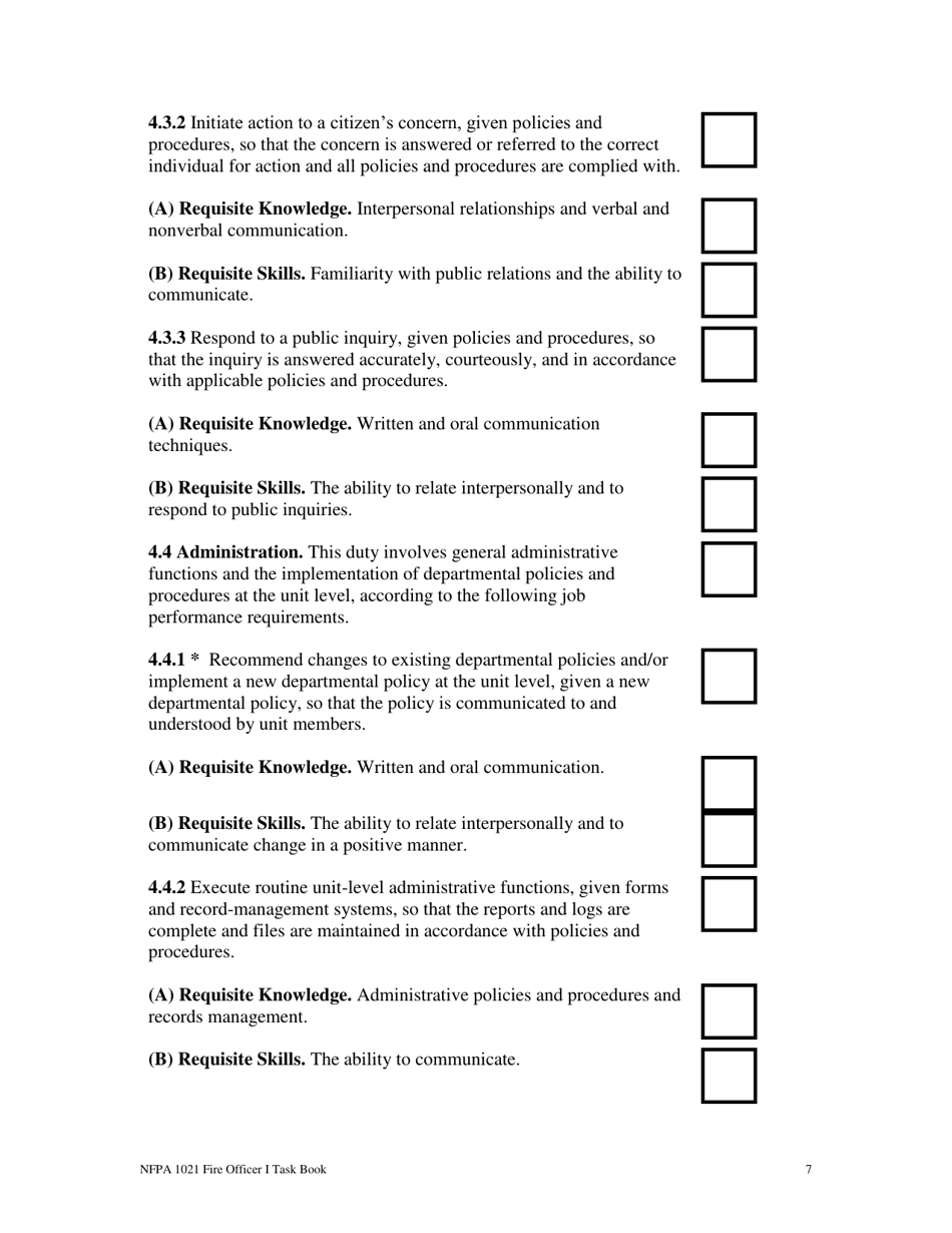 NFPA Fire Officer I Task Book - Oregon, Page 7