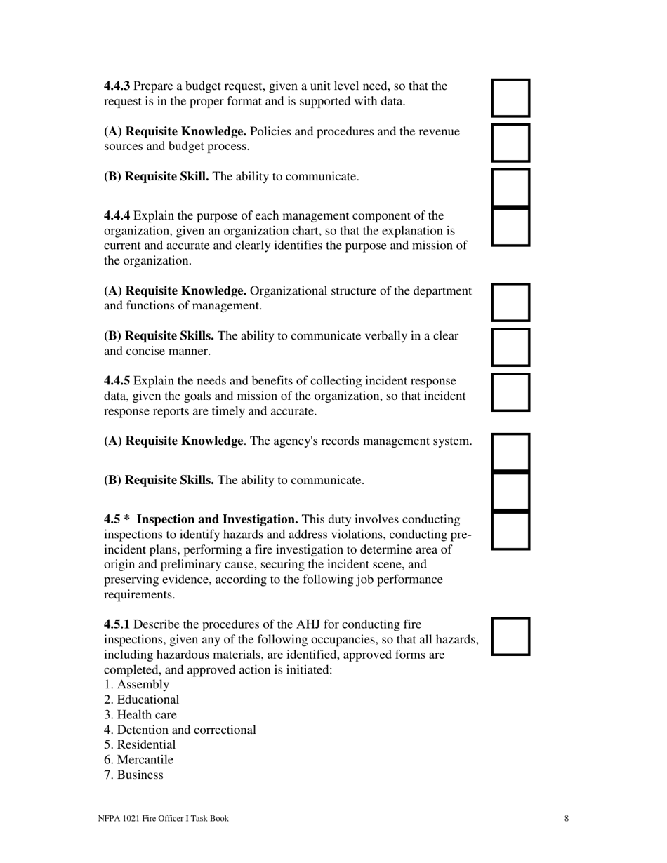 NFPA Fire Officer I Task Book - Oregon, Page 8