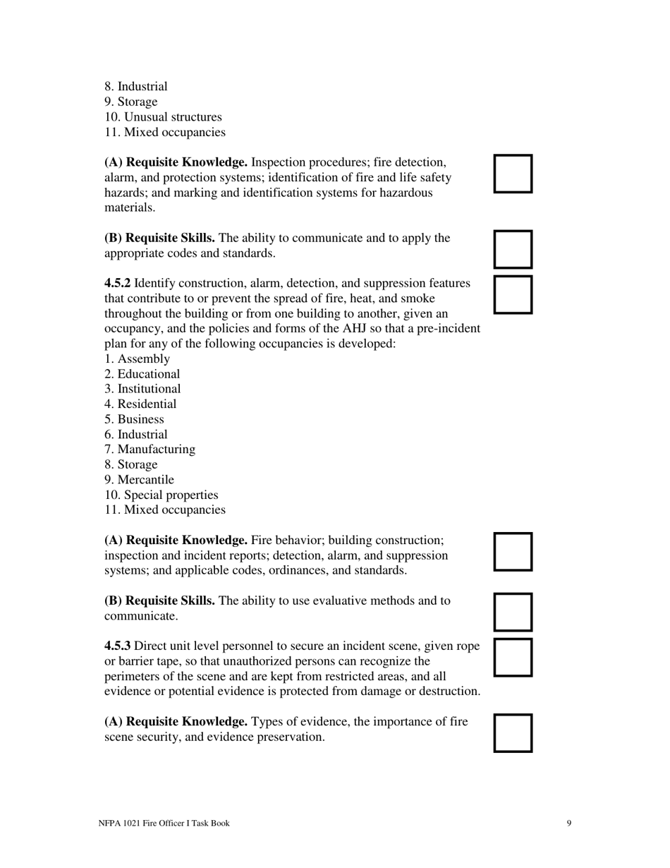 NFPA Fire Officer I Task Book - Oregon, Page 9