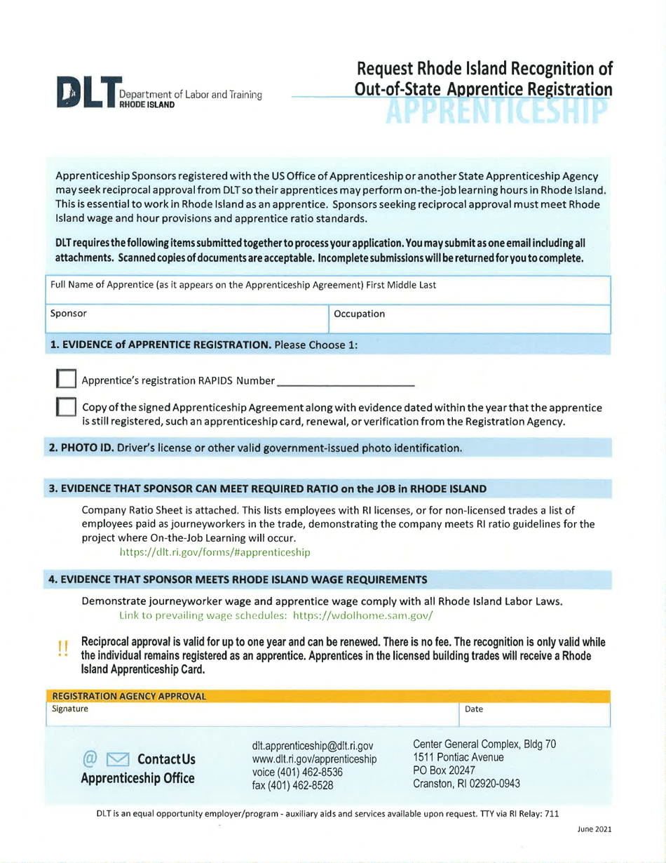Request Rhode Island Recognition of Out-of-State Apprentice Registration - Rhode Island, Page 1