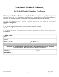 Document preview: PSL Form PA20 Bio-Medical/Chemical Cleanliness Certification - Pennsylvania