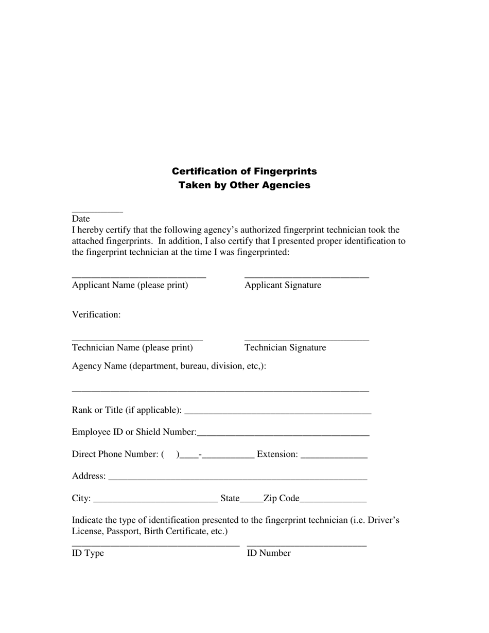 Certification of Fingerprints Taken by Other Agencies - Rhode Island, Page 1