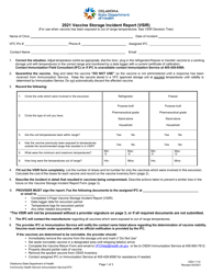 ODH Form 1112 &quot;Vaccine Storage Incident Report (Vsir)&quot; - Oklahoma, 2021