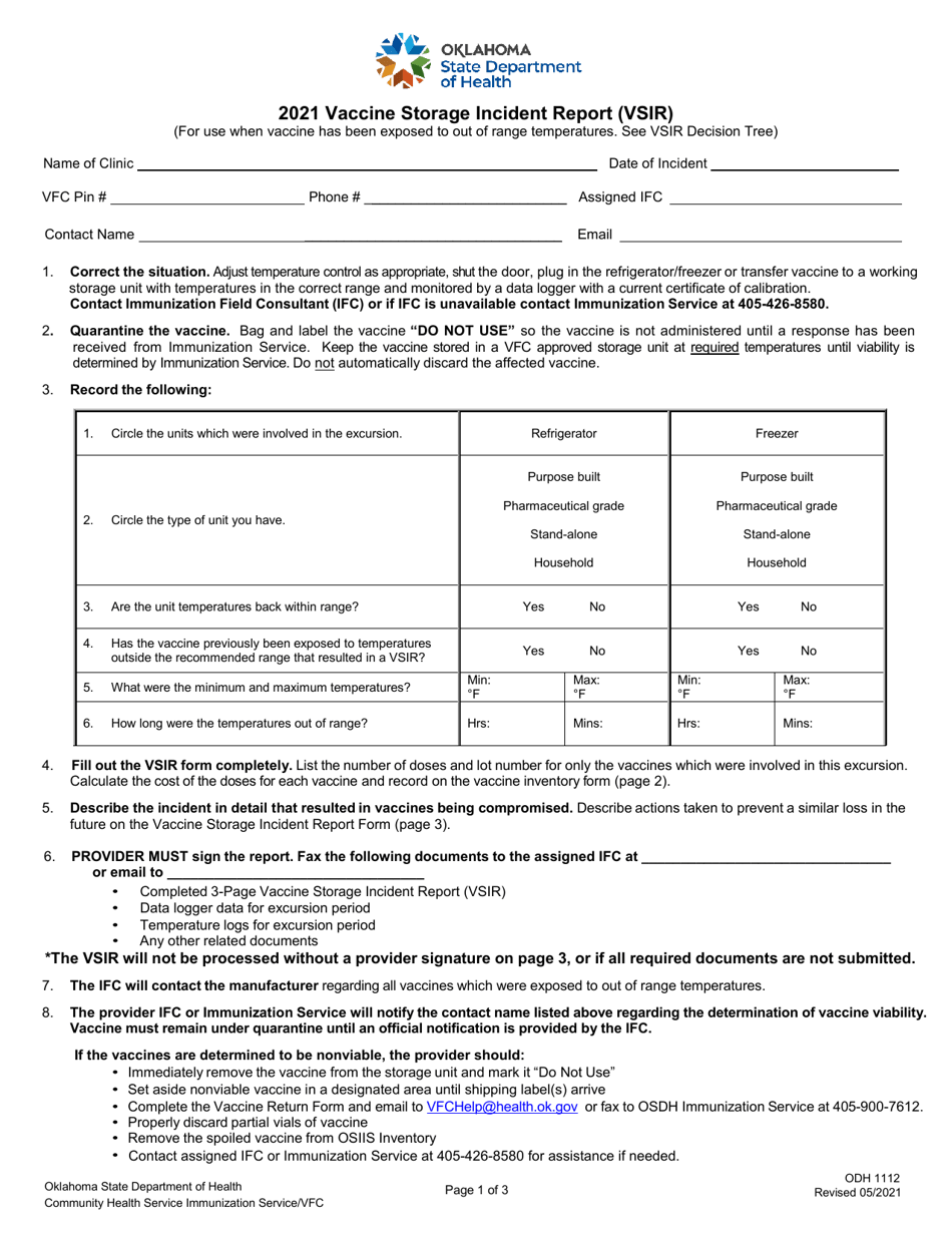 ODH Form 1112 2021 Fill Out, Sign Online and Download Printable PDF, Oklahoma Templateroller