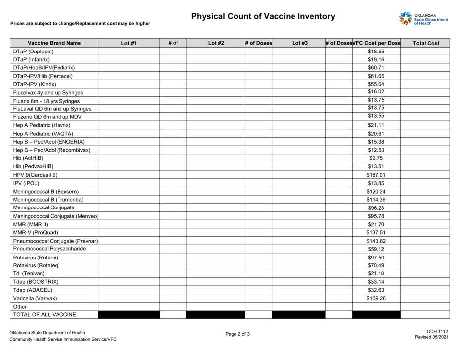 ODH Form 1112 Vaccine Storage Incident Report (Vsir) - Oklahoma, Page 2