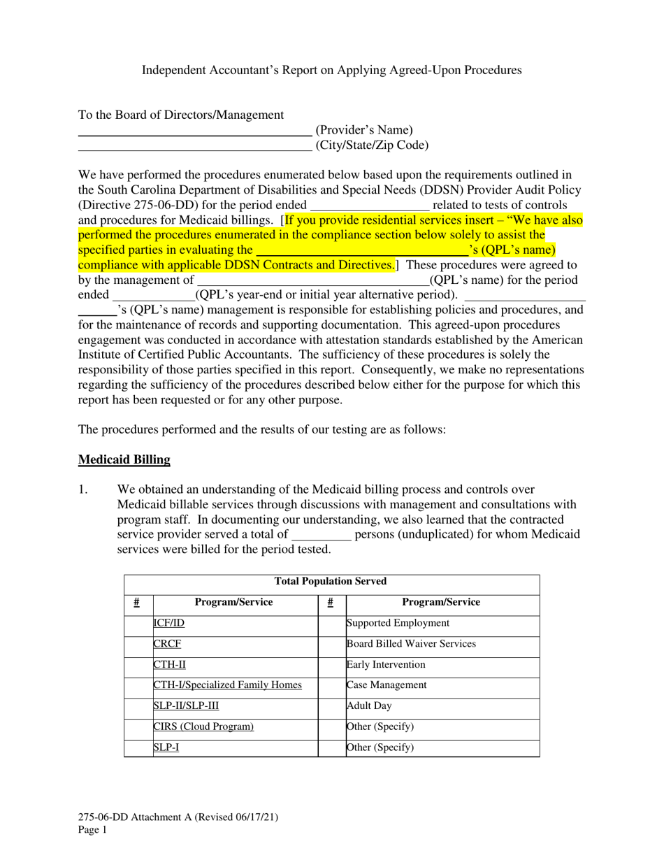 Independent Accountants Report on Applying Agreed-Upon Procedures - South Carolina, Page 1