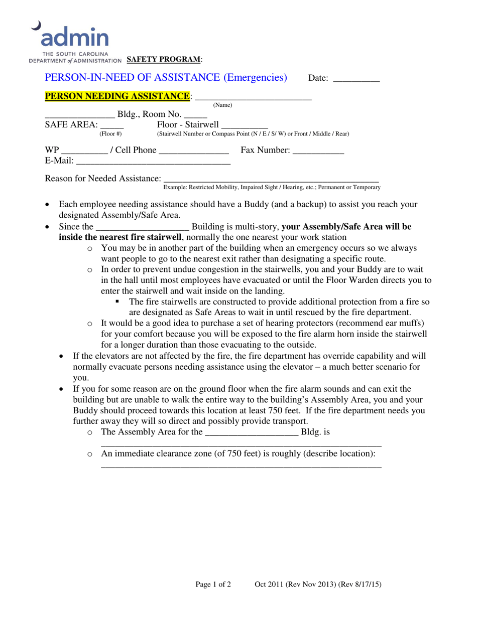 Person-In-need of Assistance (Emergencies) - South Carolina, Page 1