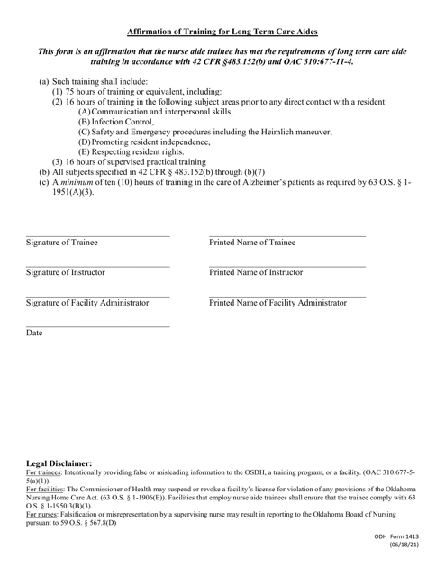 ODH Form 1413  Printable Pdf