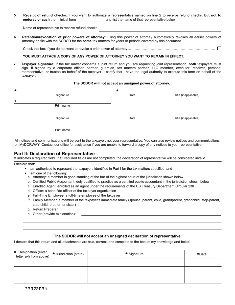 Form SC2848 Power of Attorney and Declaration of Representative - South Carolina, Page 2