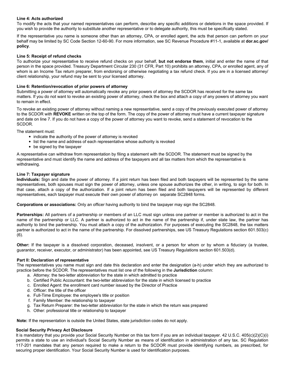 Form SC2848 Power of Attorney and Declaration of Representative - South Carolina, Page 4