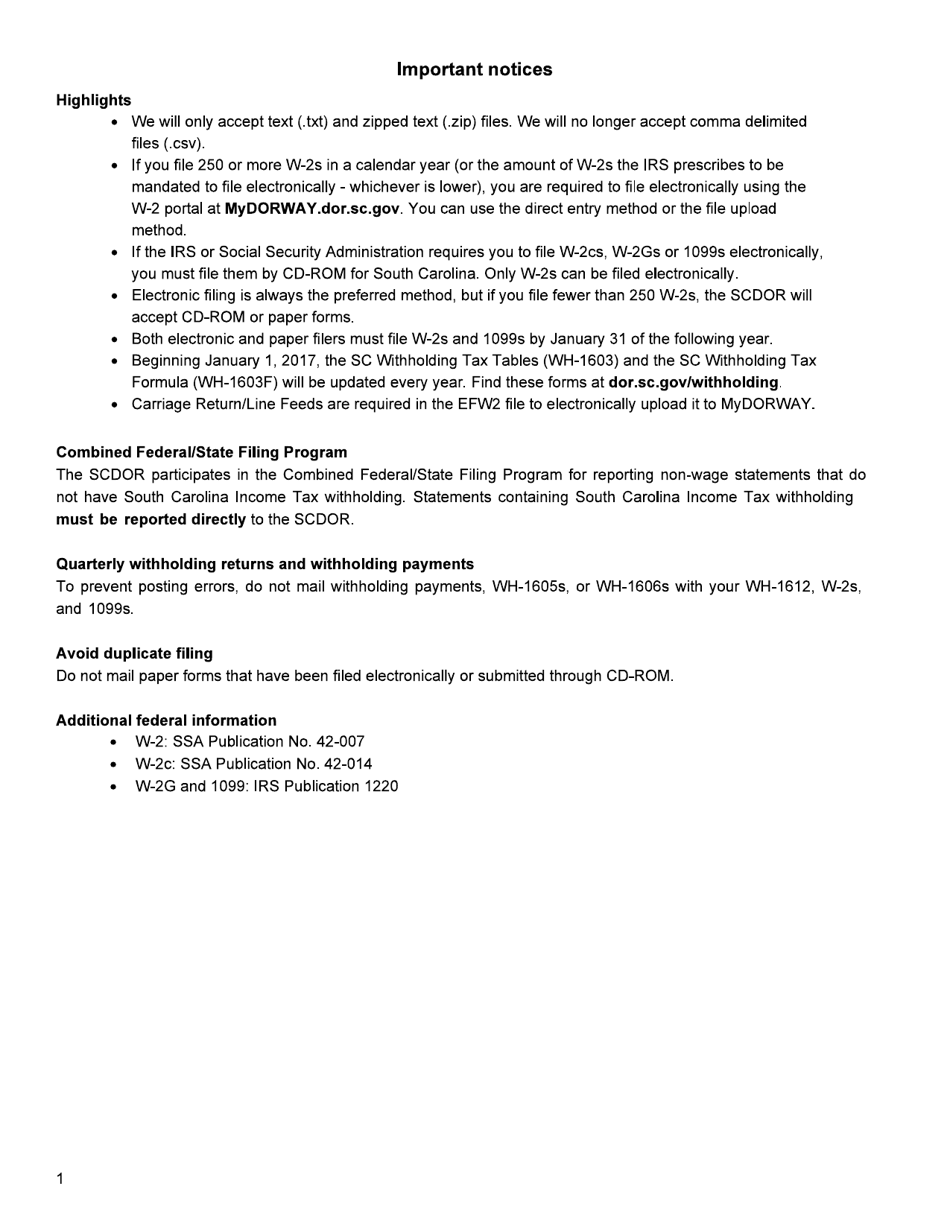 Form RS-1 Instructions and Specifications for Filing W-2s - South Carolina, Page 3