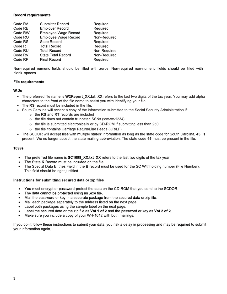 Form RS-1 Instructions and Specifications for Filing W-2s - South Carolina, Page 5