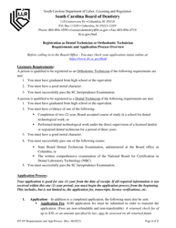 Document preview: Application for Registration Dental Technician or Orthodontic Technician - South Carolina