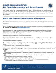 Document preview: Rhode Island Application for Financial Assistance With Burial Expense - Rhode Island