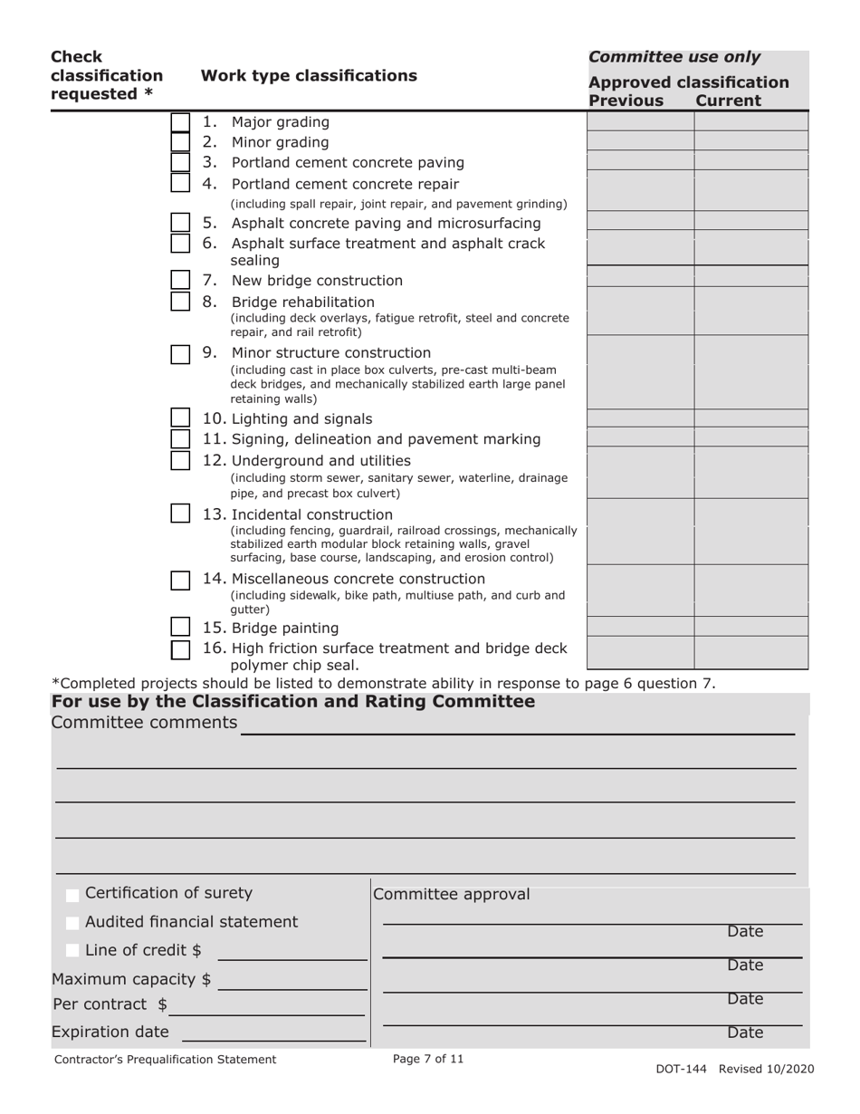 Form DOT-144 (SD Form 0945) Contractors Prequalification Statement - South Dakota, Page 7