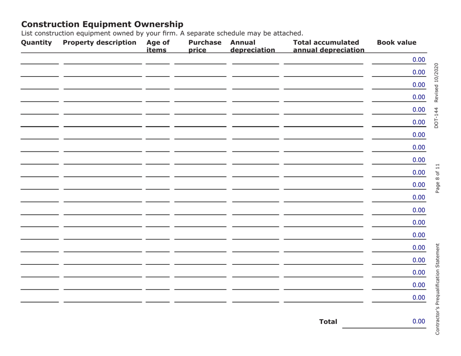 Form DOT-144 (SD Form 0945) Contractors Prequalification Statement - South Dakota, Page 8