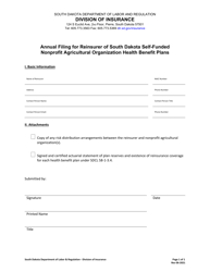 Document preview: Annual Filing for Reinsurer of South Dakota Self-funded Nonprofit Agricultural Organization Health Benefit Plans - South Dakota