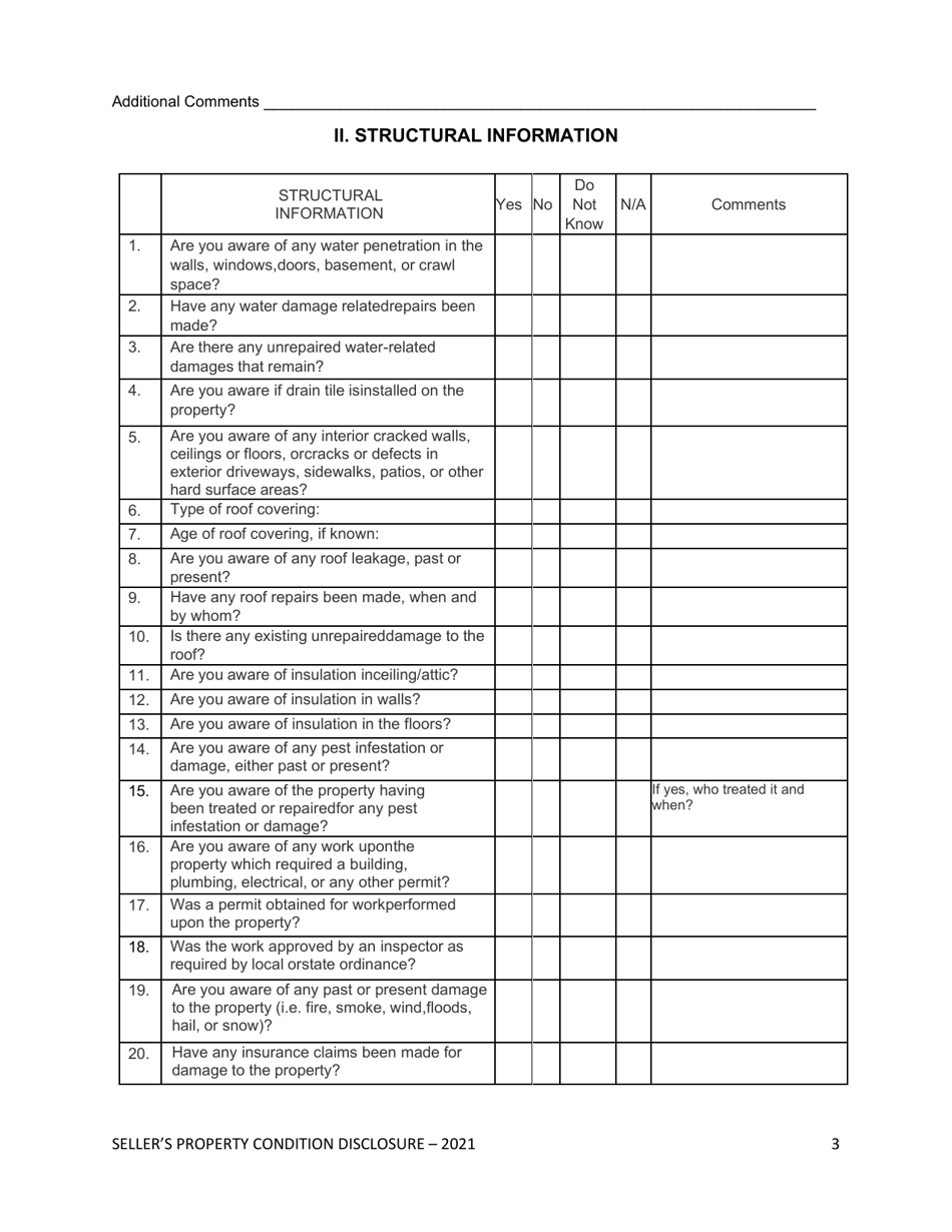 Sellers Property Condition Disclosure Statement - South Dakota, Page 3