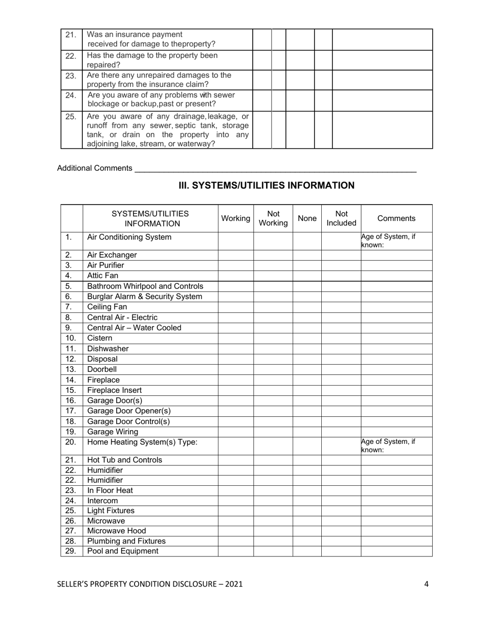 Sellers Property Condition Disclosure Statement - South Dakota, Page 4