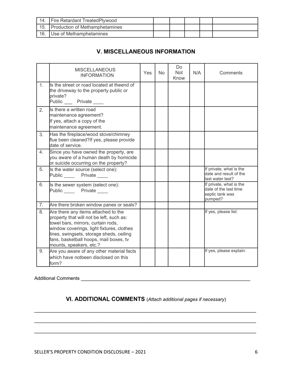 Sellers Property Condition Disclosure Statement - South Dakota, Page 6