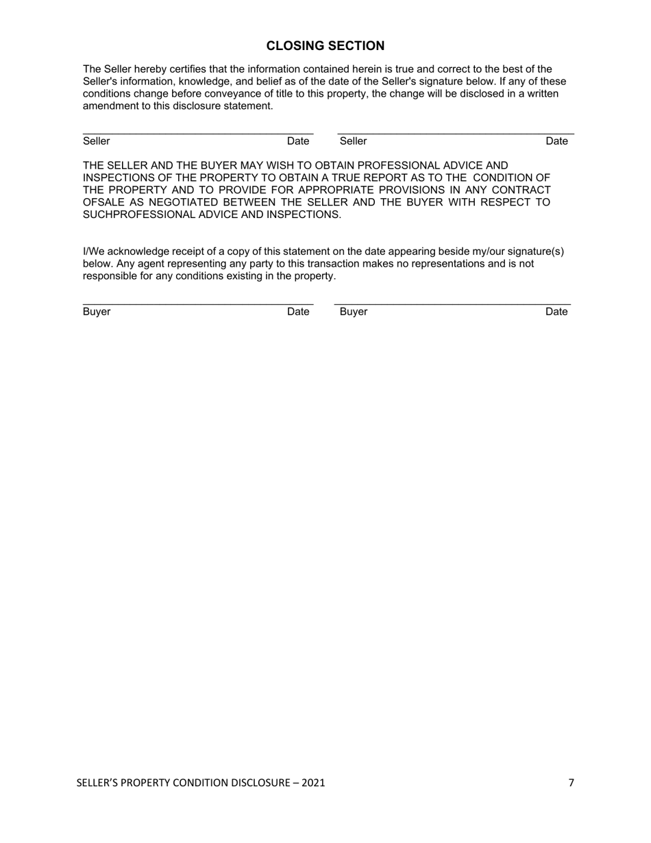 Sellers Property Condition Disclosure Statement - South Dakota, Page 7