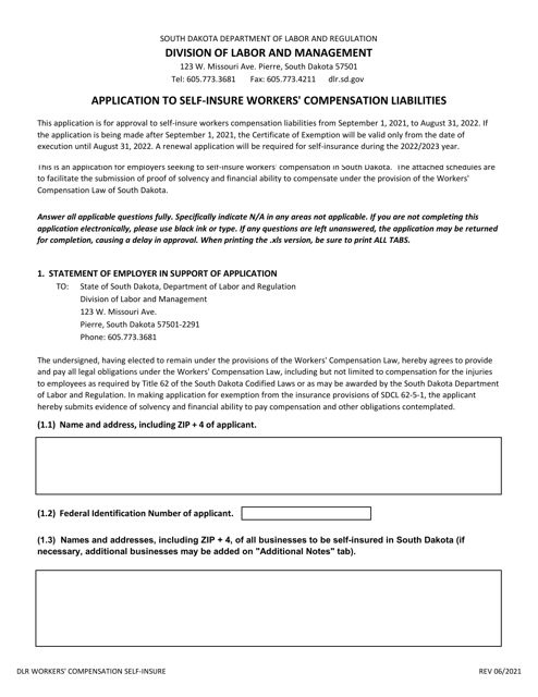 Application to Self-insure Workers' Compensation Liabilities - South Dakota Download Pdf
