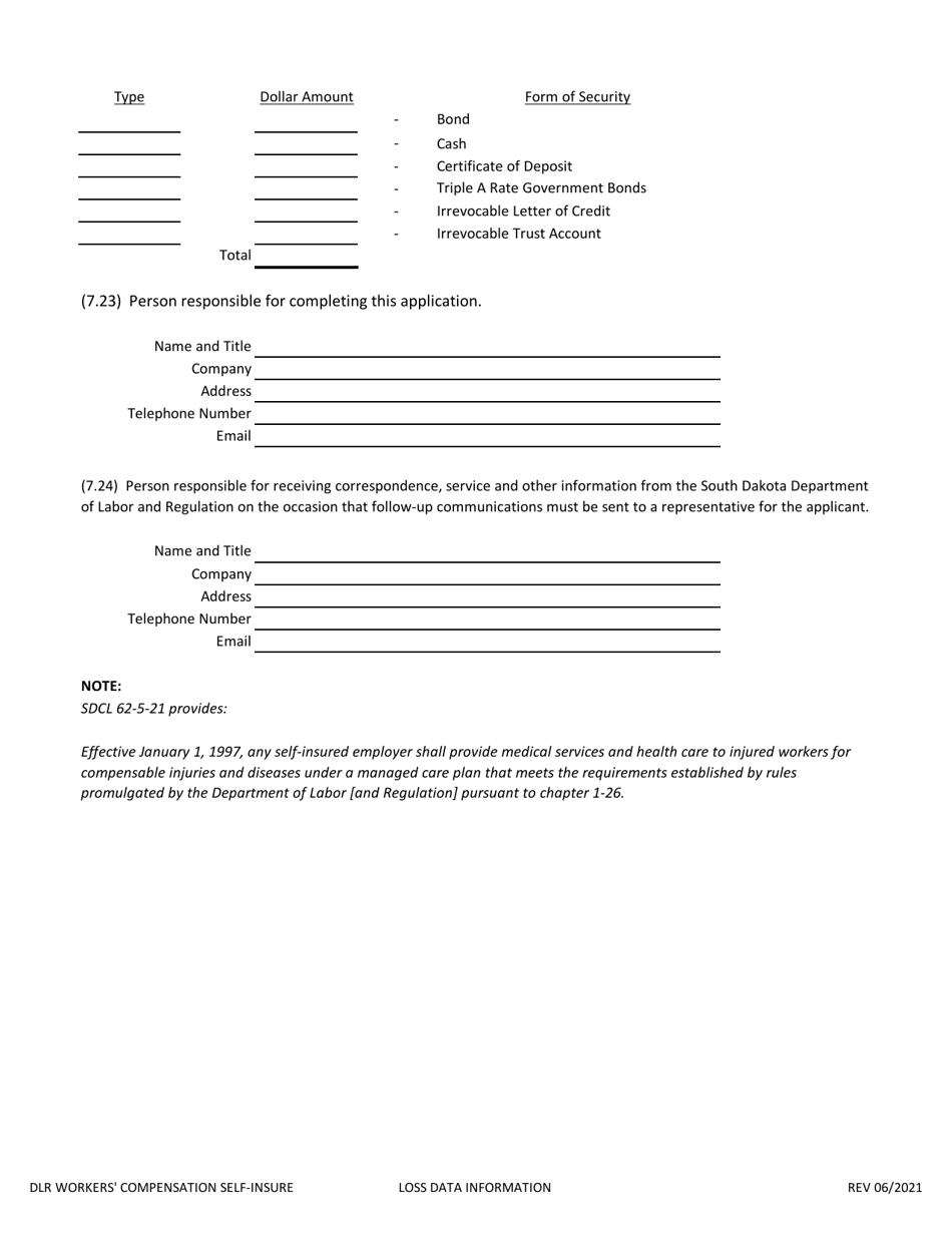 Application to Self-insure Workers Compensation Liabilities - South Dakota, Page 15