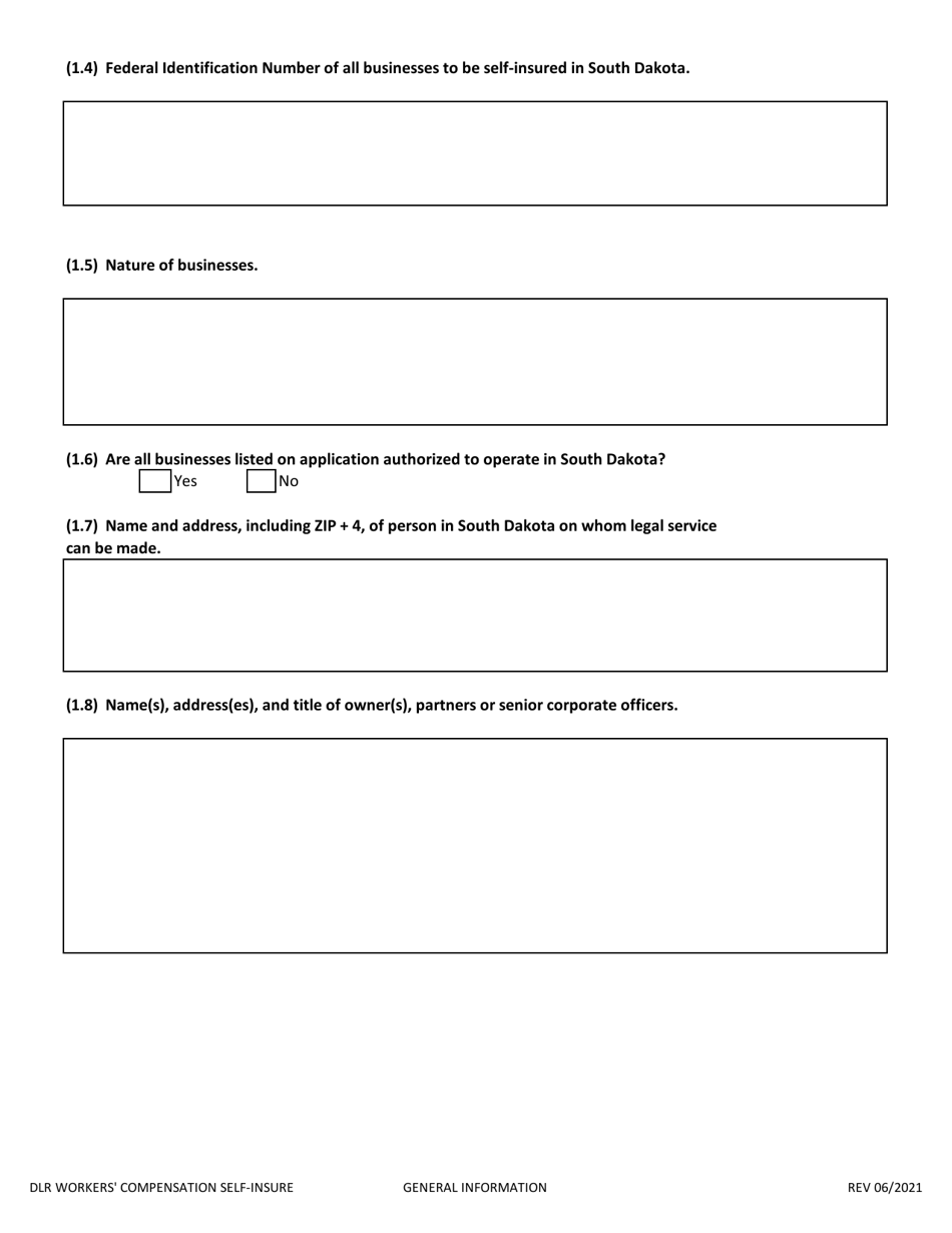 Application to Self-insure Workers Compensation Liabilities - South Dakota, Page 2