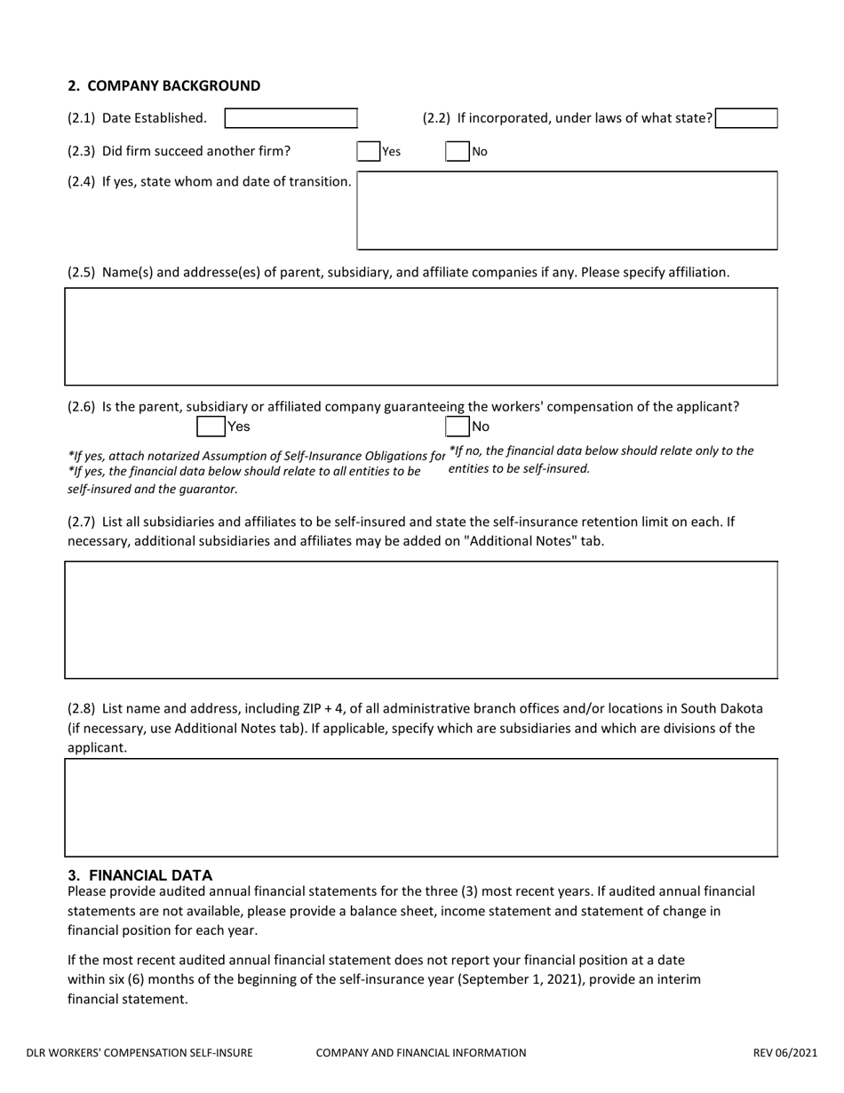 Application to Self-insure Workers Compensation Liabilities - South Dakota, Page 3