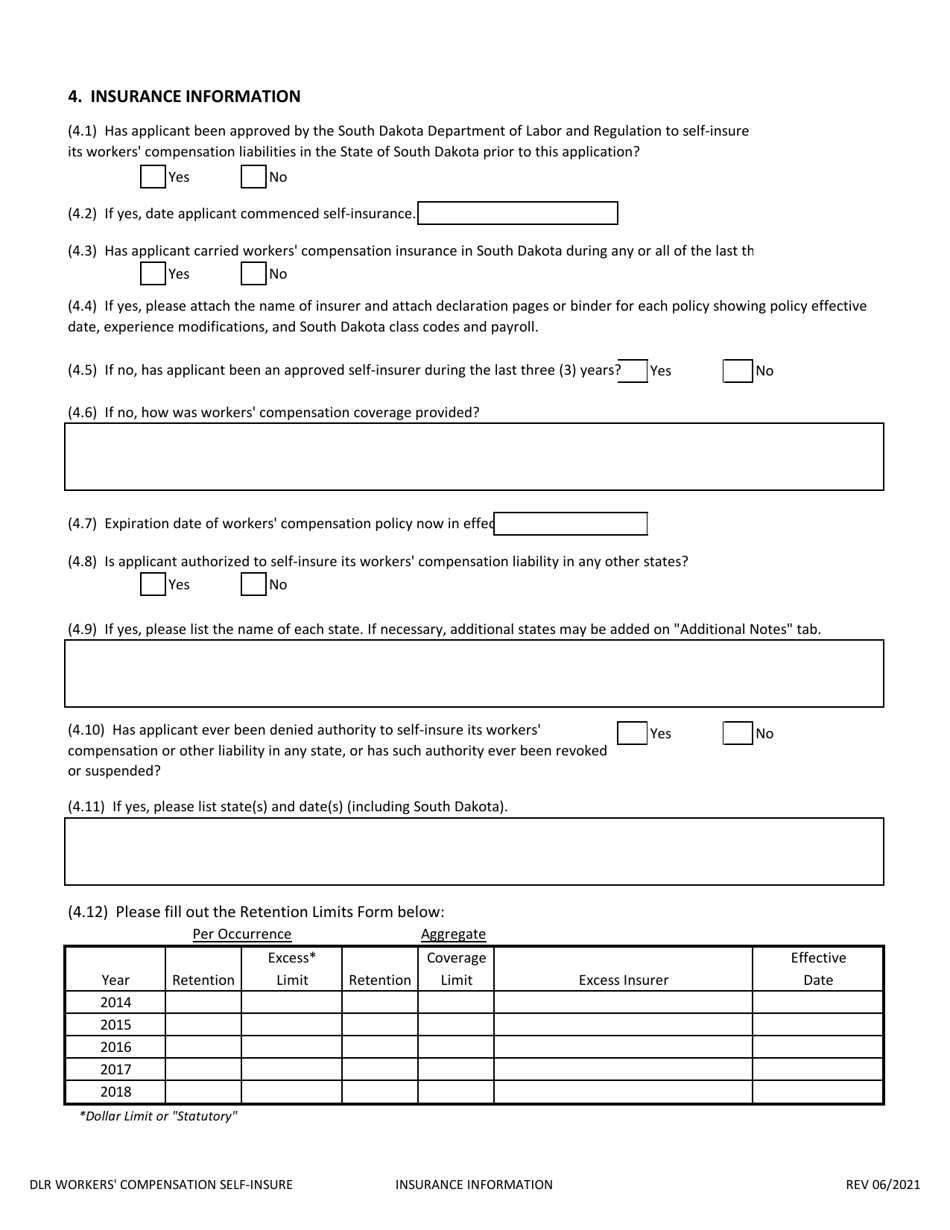 Application to Self-insure Workers Compensation Liabilities - South Dakota, Page 4